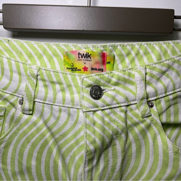 Simons Twik women’s Green psychadelic stripes Straight Leg denim jeans in 29 - Picture 4 of 8